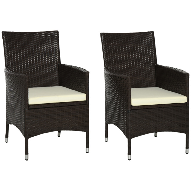 Outsunny Waterproof Rattan Armchair Duo: Deep Coffee Garden Patio Seating with Cushions - Aosom UK - image 1