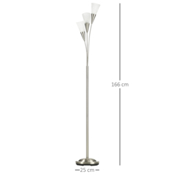 HOMCOM Modern Floor Lights with 3-Light Upright Design, Foot Switch, Steel Frame, Floor Standing Lamp for Living Room & Bedroom, Silver - Aosom UK - thumbnail 3