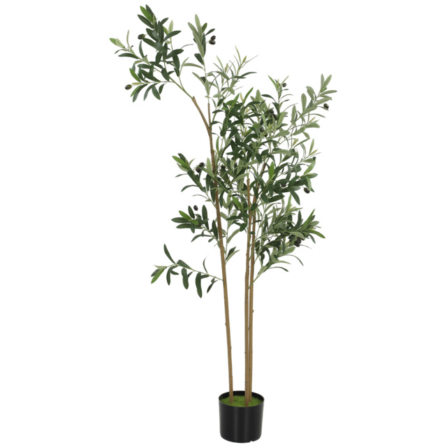 HOMCOM Decorative Artificial Plant, 148 cm Silk Olive Tree with 553 Leaves in Cement Pot, Fake Plant - image 1