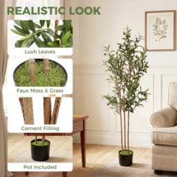 HOMCOM Decorative Artificial Plant, 148 cm Silk Olive Tree with 553 Leaves in Cement Pot, Fake Plant - thumbnail 4