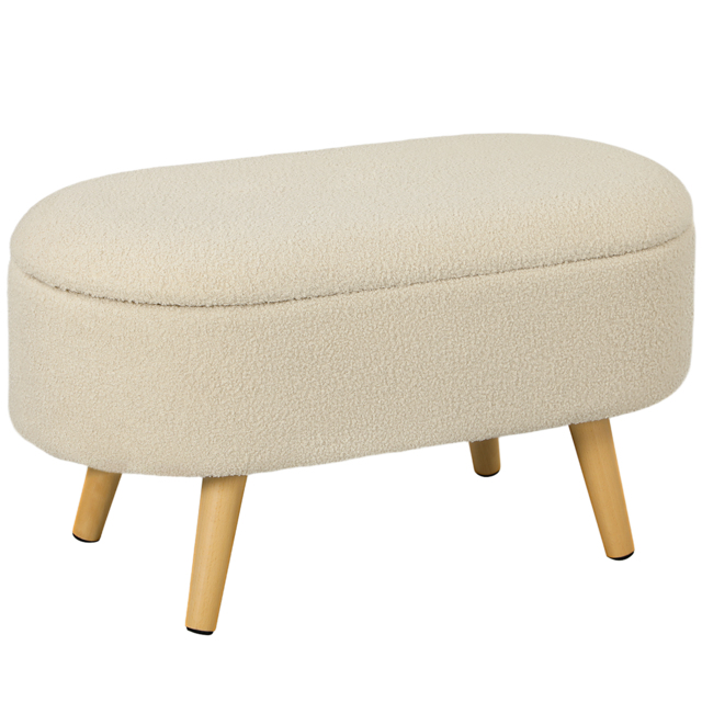 HOMCOM Teddy Fleece Storage Ottoman - Cream White - image 1