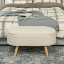 HOMCOM Teddy Fleece Storage Ottoman - Cream White - thumbnail 8