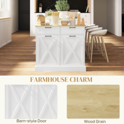 HOMCOM Sideboard with Tilt-out Trash Bin, Farmhouse Kitchen Sideboard with 2 Drawers, Adjustable Shelves, Door Racks, White - thumbnail 7