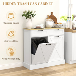HOMCOM Sideboard with Tilt-out Trash Bin, Farmhouse Kitchen Sideboard with 2 Drawers, Adjustable Shelves, Door Racks, White - thumbnail 4