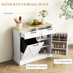 HOMCOM Sideboard with Tilt-out Trash Bin, Farmhouse Kitchen Sideboard with 2 Drawers, Adjustable Shelves, Door Racks, White - thumbnail 6