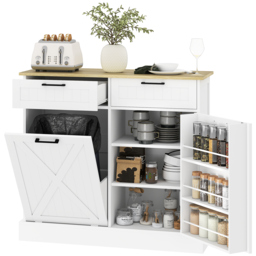 HOMCOM Sideboard with Tilt-out Trash Bin, Farmhouse Kitchen Sideboard with 2 Drawers, Adjustable Shelves, Door Racks, White - thumbnail 1
