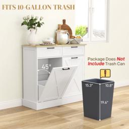 HOMCOM Sideboard with Tilt-out Trash Bin, Farmhouse Kitchen Sideboard with 2 Drawers, Adjustable Shelves, Door Racks, White - thumbnail 5