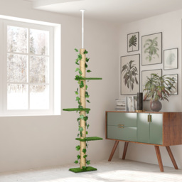 PawHut Floor to Ceiling Cat Tree, 242cm Height Adjustable Kitten Tower, Anti-slip Kit, Highly Simulated Multi-Layer Activity Centre, Green - Aosom UK - thumbnail 2