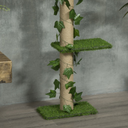 PawHut Floor to Ceiling Cat Tree, 242cm Height Adjustable Kitten Tower, Anti-slip Kit, Highly Simulated Multi-Layer Activity Centre, Green - Aosom UK - thumbnail 9