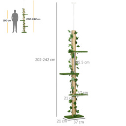 PawHut Floor to Ceiling Cat Tree, 242cm Height Adjustable Kitten Tower, Anti-slip Kit, Highly Simulated Multi-Layer Activity Centre, Green - Aosom UK - thumbnail 3