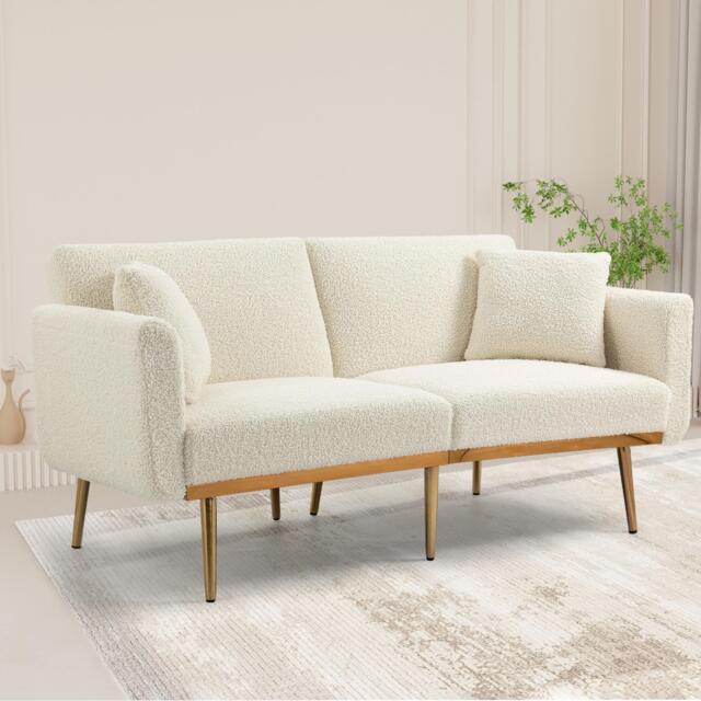 Modern 2-Seater Sofa with 3-Position Adjustable Backrest, Durable Loveseat with Thick Padded Cushions, 165L x 72.5W x 75H cm, White Teddy - Aosom UK - image 1