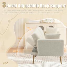Modern 2-Seater Sofa with 3-Position Adjustable Backrest, Durable Loveseat with Thick Padded Cushions, 165L x 72.5W x 75H cm, White Teddy - Aosom UK - thumbnail 5