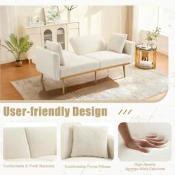 Modern 2-Seater Sofa with 3-Position Adjustable Backrest, Durable Loveseat with Thick Padded Cushions, 165L x 72.5W x 75H cm, White Teddy - Aosom UK - thumbnail 7