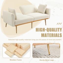 Modern 2-Seater Sofa with 3-Position Adjustable Backrest, Durable Loveseat with Thick Padded Cushions, 165L x 72.5W x 75H cm, White Teddy - Aosom UK - thumbnail 6
