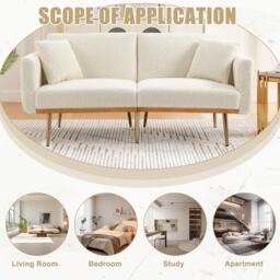 Modern 2-Seater Sofa with 3-Position Adjustable Backrest, Durable Loveseat with Thick Padded Cushions, 165L x 72.5W x 75H cm, White Teddy - Aosom UK - thumbnail 4