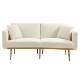 Modern 2-Seater Sofa with 3-Position Adjustable Backrest, Durable Loveseat with Thick Padded Cushions, 165L x 72.5W x 75H cm, White Teddy - Aosom UK - thumbnail 2