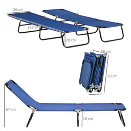 Outsunny Folding Sun Loungers Set of 2, Outdoor Day Bed with Reclining Back, Steel Recliner Garden Chairs with Breathable Mesh for Beach, Patio, Black - thumbnail 3