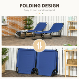 Outsunny Folding Sun Loungers Set of 2, Outdoor Day Bed with Reclining Back, Steel Recliner Garden Chairs with Breathable Mesh for Beach, Patio, Black - thumbnail 5