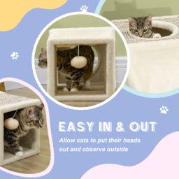 PawHut Cat Tunnel, Plush Large Play Tunnel with Two Caves and Hanging Ball, Cream White - thumbnail 6