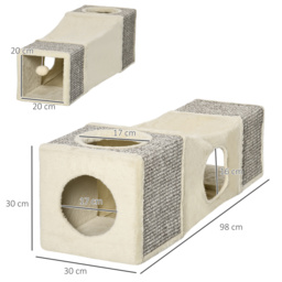 PawHut Cat Tunnel, Plush Large Play Tunnel with Two Caves and Hanging Ball, Cream White - thumbnail 3