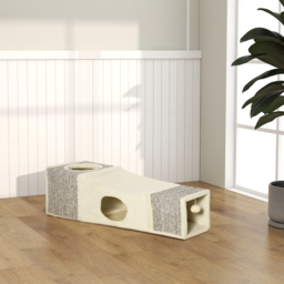 PawHut Cat Tunnel, Plush Large Play Tunnel with Two Caves and Hanging Ball, Cream White - thumbnail 9