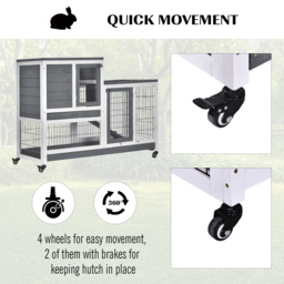 PawHut Wooden Indoor Guinea Pigs Hutches Elevated Cage Habitat with Enclosed Run with Wheels, Ideal for Rabbits and Guinea Pigs, Grey and White - thumbnail 7