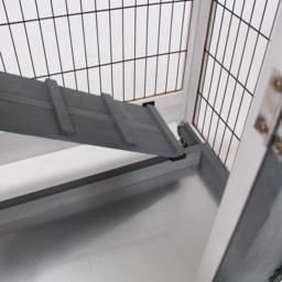 PawHut Wooden Indoor Guinea Pigs Hutches Elevated Cage Habitat with Enclosed Run with Wheels, Ideal for Rabbits and Guinea Pigs, Grey and White - thumbnail 8