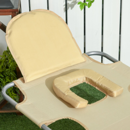 Outsunny Beach Chaise Lounge with Reading Hole, Foldable, Arm Slots, 5-Position Backrest, Side Pocket, Pillow, Beige - Aosom UK - thumbnail 8