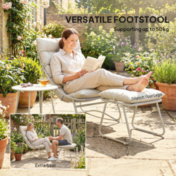 Outsunny Bistro Set for Garden, 3 Piece Outdoor Table and Chair with Footstool and Removable Cushions, Comfy Balcony Furniture - thumbnail 6