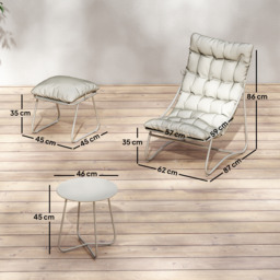 Outsunny Bistro Set for Garden, 3 Piece Outdoor Table and Chair with Footstool and Removable Cushions, Comfy Balcony Furniture - thumbnail 3