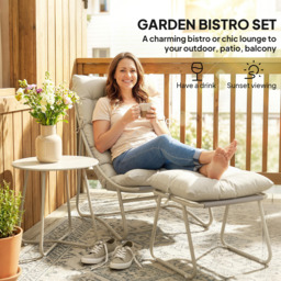 Outsunny Bistro Set for Garden, 3 Piece Outdoor Table and Chair with Footstool and Removable Cushions, Comfy Balcony Furniture - thumbnail 4