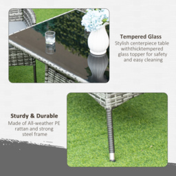 Outsunny 6-Seater Rattan Dining Set Garden Furniture Patio Rectangular Table Cube Chairs Outdoor Fire Retardant Sponge Grey - thumbnail 7