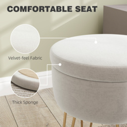 HOMCOM 5L Velvet Storage Ottoman, Modern Round Footstool with Metal Hairpin Legs and Removable Lid for Hallway, Bedroom, Living Room, Cream White - thumbnail 6