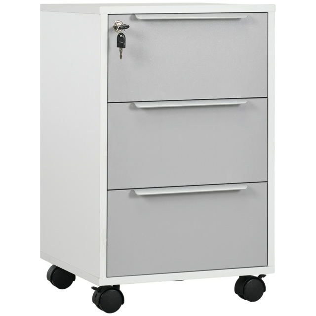 HOMCOM Mobile 3-Drawer Locking File Cabinet, Rolling Chest of Drawers, Side Table for Office, Bedroom and Living Room, White - Aosom UK - image 1
