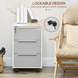 HOMCOM Mobile 3-Drawer Locking File Cabinet, Rolling Chest of Drawers, Side Table for Office, Bedroom and Living Room, White - Aosom UK - thumbnail 8