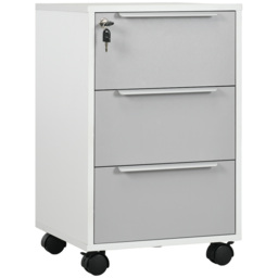 HOMCOM Mobile 3-Drawer Locking File Cabinet, Rolling Chest of Drawers, Side Table for Office, Bedroom and Living Room, White - Aosom UK