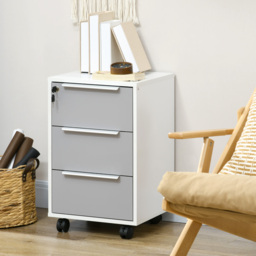 HOMCOM Mobile 3-Drawer Locking File Cabinet, Rolling Chest of Drawers, Side Table for Office, Bedroom and Living Room, White - Aosom UK - thumbnail 2