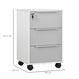 HOMCOM Mobile 3-Drawer Locking File Cabinet, Rolling Chest of Drawers, Side Table for Office, Bedroom and Living Room, White - Aosom UK - thumbnail 3