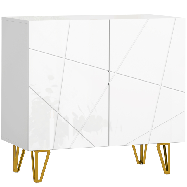 HOMCOM Modern Luxe High Gloss Sideboard, with Hairpin Legs - White - image 1