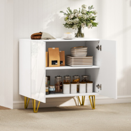 HOMCOM Modern Luxe High Gloss Sideboard, with Hairpin Legs - White - thumbnail 8
