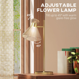 HOMCOM Modern Table Lamp, Bedside Lamp with Adjustable Flower-Shaped Head and E27 Socket for Living Room Bedroom Study, Bulb Not Included, Gold Tone - thumbnail 4