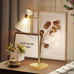 HOMCOM Modern Table Lamp, Bedside Lamp with Adjustable Flower-Shaped Head and E27 Socket for Living Room Bedroom Study, Bulb Not Included, Gold Tone - thumbnail 2