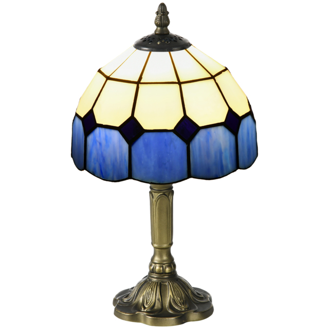 HOMCOM Handmade Stained Glass Bedroom Table Lamp, Antique Bedside Light for Bedroom, Living Room, Home, Decorative Night Light, Blue - Aosom UK - image 1
