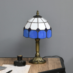 HOMCOM Handmade Stained Glass Bedroom Table Lamp, Antique Bedside Light for Bedroom, Living Room, Home, Decorative Night Light, Blue - Aosom UK - thumbnail 8