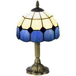 HOMCOM Handmade Stained Glass Bedroom Table Lamp, Antique Bedside Light for Bedroom, Living Room, Home, Decorative Night Light, Blue - Aosom UK - thumbnail 1