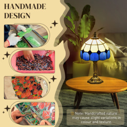 HOMCOM Handmade Stained Glass Bedroom Table Lamp, Antique Bedside Light for Bedroom, Living Room, Home, Decorative Night Light, Blue - Aosom UK - thumbnail 4