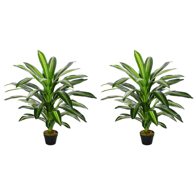 Outsunny Set of 2 Artificial Dracaena Trees, 110cm/3.6FT Tall Decorative Plants with 40 Leaves & Nursery Pot, Fake Tropical Tree for Indoor/Outdoor - image 1