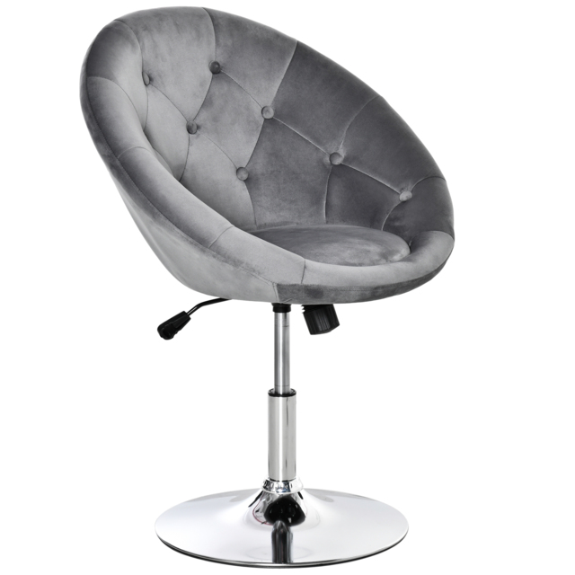 HOMCOM Modern Dining Height Bar Stool Velvet-Touch Tufted Fabric Adjustable Height Armless Tub Chair with Swivel Seat, Grey - image 1