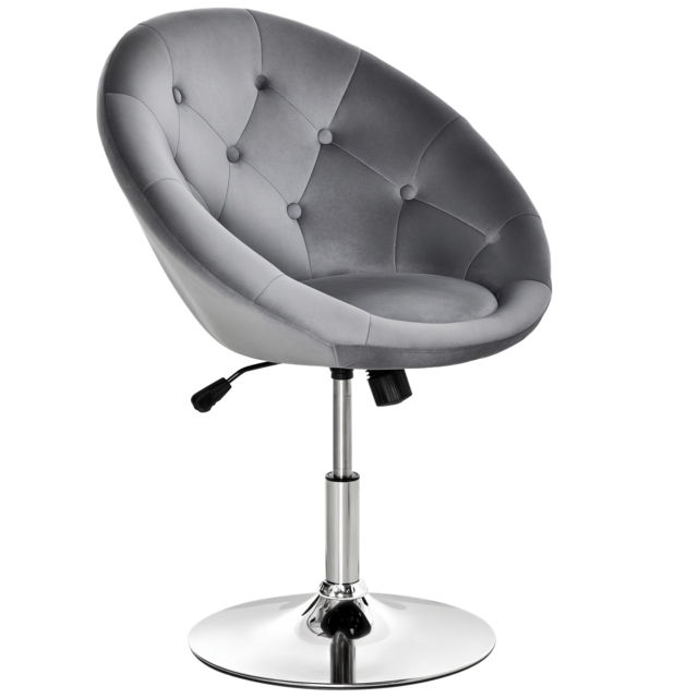 HOMCOM Modern Dining Height Bar Stool Velvet-Touch Tufted Fabric Adjustable Height Armless Tub Chair with Swivel Seat, Grey - image 1