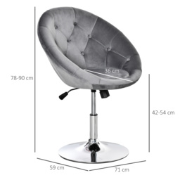 HOMCOM Modern Dining Height Bar Stool Velvet-Touch Tufted Fabric Adjustable Height Armless Tub Chair with Swivel Seat, Grey - thumbnail 3